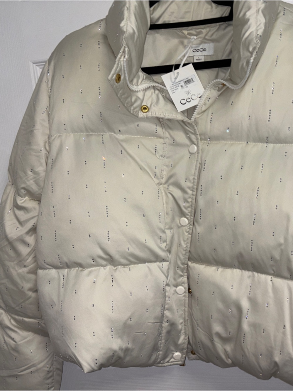 CeCe Cream Quilted Puffer Coat with Subtle Dot Detail